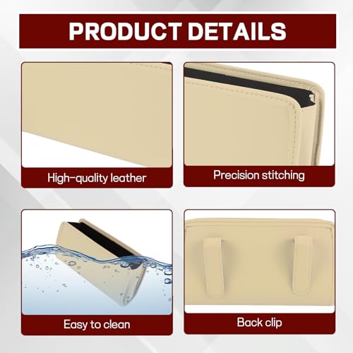 Image of Hovom Car Trash Can, Leather Waterproof Automotive Garbage Can with Trash Bag, Hanging Mini Vehicle Trash Bin, Small Auto Door Organizer Storage Pouch, Universal Car Accessories (Beige)
