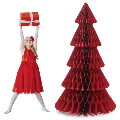 Poen Extra großer Weihnachtsbaum, 3D-Wabenpapier, 91 x 50 cm, Rot