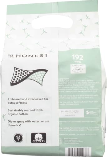 Image of The Honest Company 100% Pure Organic Cotton Dry Wipes, Hypoallergenic, Multi-Use, Baby Facial Cloths, 192 Count (Pack of 3)