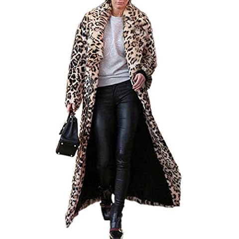 DJBM Women's Sexy Elegant Vintage Leopard Print Lapel Faux Fur Long Maxi Coat Jacket Leopard-L Cover