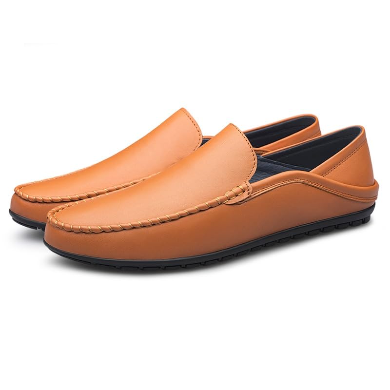 Men's Loafers Solid Color Leather Manual Stitching Loafers Flat Heel Anti-Slip Resistant Outdoor Slip On2