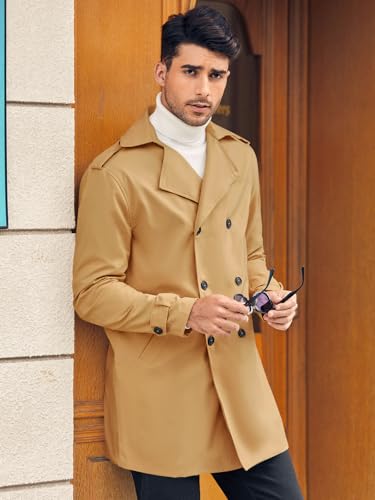 Image of Gafeng Mens Double Breasted Trench Coat Notched Lapel Casual Slim Fit Long Windbreaker Overcoat