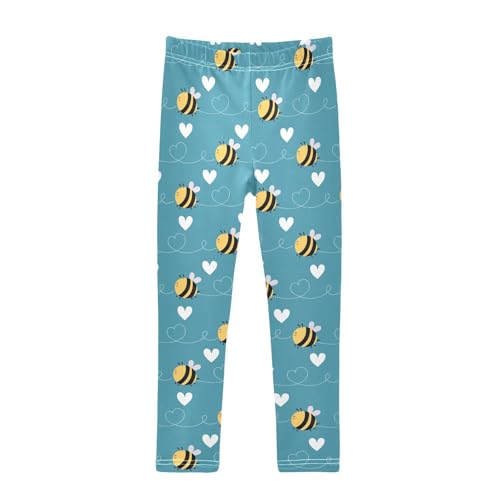 CaTaKu Girls Leggings Cartoon Bees Heart Leggings for Girls Kids Athletic Workout Yoga Pants Size 4-10T