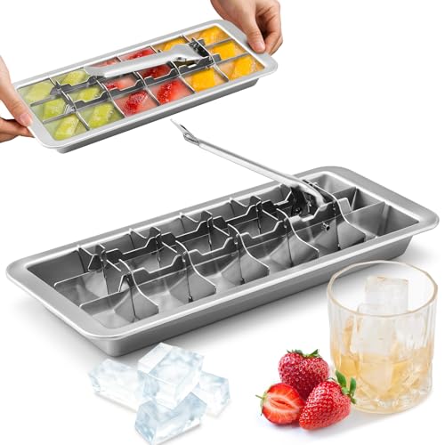 Image of Koeylic-Metal Ice Cube Tray, Stainless Steel Ice Cube Tray, Metal Ice Cube Tray for Freezer, 18-Slot Retro Design, Clean and Hygienic, Suitable for Bars, Kitchen Ice Making, Dishwasher Cleaning Safe