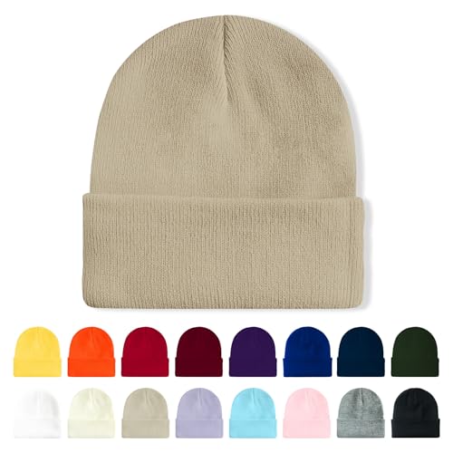 Image of Winter Beanie Acrylic Knit Cuffed Plain Hats Skull Cap Warm Beanies for Men Women