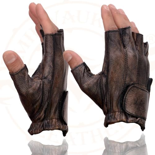Image of Milwaukee Leather SH198 Men's Black Flame Embroidered Fingerless Gloves with Gel Palm | Padded Comfort; Vibration Relief; Flame Embroidery
