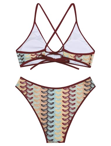 Image of ZAFUL Women's Tie Back Padded High Cut Bralette Bikini Set Two Piece Swimsuit