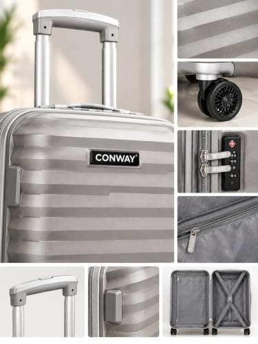 Image of CONWAY Armor 55cm Cabin Trolley Bag, ABS Hard Shell Suitcase, 8 Wheels, TSA Lock, Lightweight Travel Luggage - Silver