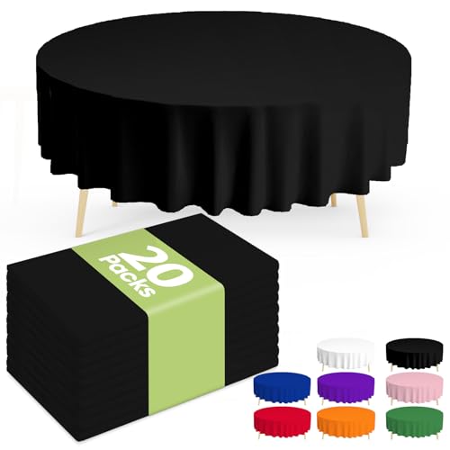 Pureegg Plastic Table Cloth Disposable 20 Pack, 84'' Round Table Cloths, Graduation Decorations Class of 2025, Graduation Party Tablecloths, Round, Plastic Cover, Leakproof & Sturdy, Black
