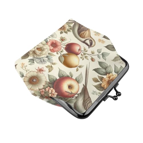 Pu Leather Buckle Coin Purse Birds-Flowers-Fruit Girls Kiss-Lock Change Purse Wallets3