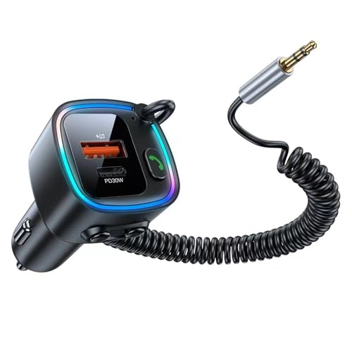 KBIBCK Transmetteur FM Bluetooth, 5.4 Adaptateur Bluetooth Voiture avec PD 30W & QC 12W, Mains Libres, Adaptateur Kit Émetteur, Jack 3.5mm, Support Carte SD & Clé USB