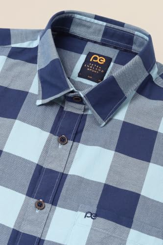 Image of Peter England Men's Checkered Cotton Shirt | Smart Casual | Full Sleeves
