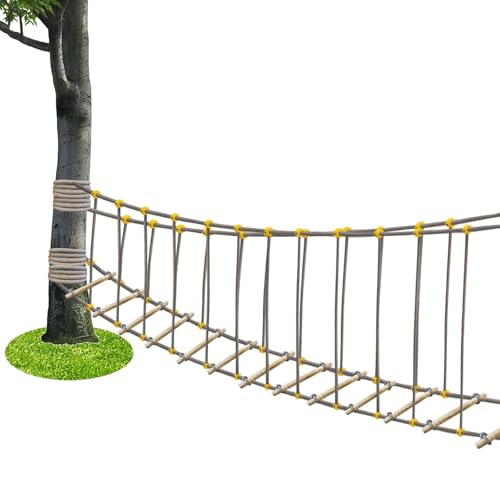Outdoor Bridge Rope Ladder for Kids Rope Bridge Outdoor Obstacle Course Solid Wood Balance Climbing Bridge Double Slackline Accessories Rickety Bridge Suitable for Outdoor Activities (9.8 FT)
