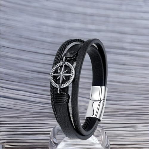 Image of Black Braided Leather Bracelet For Men