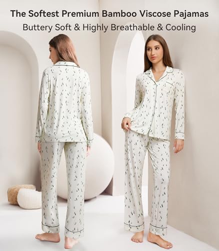 Image of WiWi Viscose from Bamboo Women's Pajamas Set Super Soft Button Down Top and Pants Sleepwear Cooling Pjs S-3X