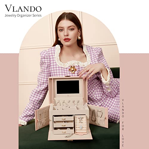 Vlando Jewelry Box Organizer For Girls Women, Large Baroque Jewelry Storage Box With Mirror, Drawers For Bracelets, Earrings, Rings, Necklaces, Mothers Day Gifts For Loved One, Pink #TOP1