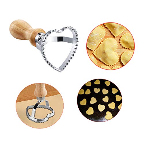 MGGi 5 Set Ravioli Stamp Cutter,Large Round,Small Round,Square,Heart Shape Ravioli Maker & Dough Wheel Cutter,Metal Pasta Stamp Press Mold - for Ravioli,Pasta,Dumplings Lasagna,Pierogi,Wonton,Pastry