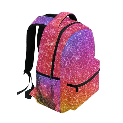 Pink Purple Glitter School Backpack, Compact Back Pack for School Girls, Name Tag, 15L, Durable Organized Pockets, S2