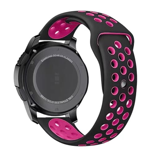 Watch strap 20mm/22mm porous breathable two-color silicone strap, soft, comfortable, waterproof and breathable, simple installation without tools, men and women (20MM, Black + rose)