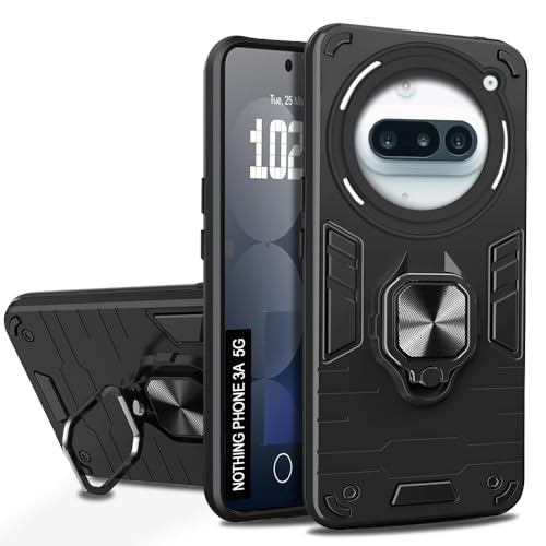 Image of AESTMO Nothing Phone 3A 5G Back Case Cover | Tough Armor Bumper | Ring Holder & Kickstand in-Built | 360 Degree Protection Cover for Nothing Phone 3A 5G (Black)