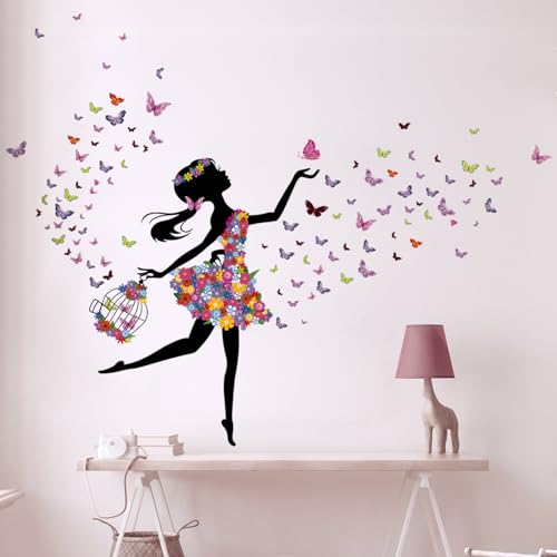 Tanlaby Butterfly Gril Wall Stickers, Flowers Girls Wall Decals, Nursery Teen Girl Bedroom Kids Wall Decor - Image 3