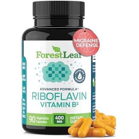 ForestLeaf Vitamin B2 Riboflavin 400mg - Energy, Skin & Cellular Health Supplement - Nervous System Support - Vitamin B 2 VIT B - Non-GMO & Gluten Free - B2 Vitamin 400mg Vegetable Capsules, 90 Count Cover