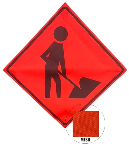 Image of 36 inchx36 inch Men at Work Symbol Mesh Sign & Steel Spring Stand