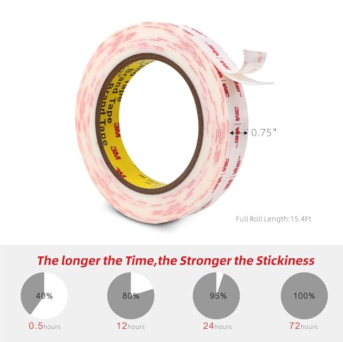 Image of 3M Double Sided Mounting Tape 3 /4''x15.4Ft, White 4950 Heavy Duty | Waterproof Adhesive Foam Tape for Car Home Office Deco