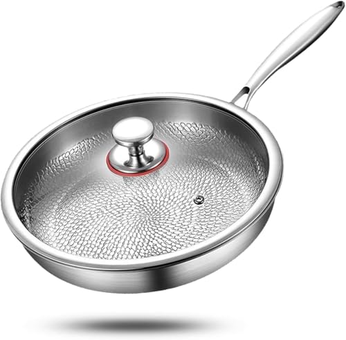 XRDSHY Kovali Titan Bratpfanne, Titanium Pfanne Unbeschichtet, Titanium Hammered Pan Pro mit Deckel, Antihaft Titanpfanne 26/28/30/32 cm for Cooking, Multifunctional Pots and Pans Set,Mit Deckel-26cm