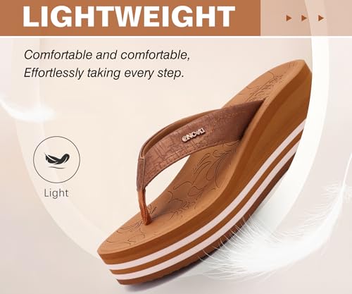 Image of ONCAI Women's Platform Wedge Flip Flops Trendy Dressy Womans Summer Flatform Chunky Heel Sandals with Comfortable Walking Outdoor Rubber Soles (US Size 5-11)