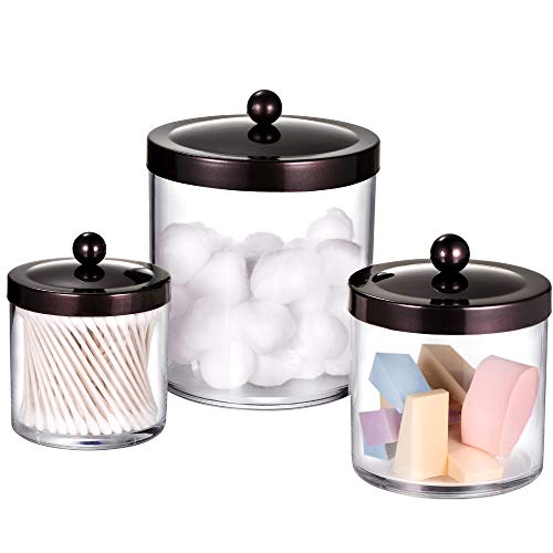 Premium Quality Apothecary Jars - Clear Plastic Storage Jars With Rust Proof Stainless Steel Lids - Bathroom Vanity Countertop Storage Organizer Canister Holder House Decor | Set Of 3 (Bronze) #TOP1
