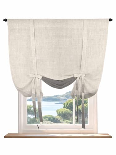 Tie Up Curtains for Windows Grey Beige Ombre Roman Shade 34 x 45 Inch Bathroom Curtains Window Minimalist Ocean Waves Linen Rod Pocket Short Balloon Curtains for Living Room Kitchen Small Blinds