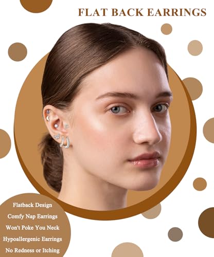 WAINIS 16 Pairs Surgical Steel Flat Back Earrings Gold Hoop Earrings Sets for Multiple Piercing Hypoallergenic 20G Gold Earring Studs for Women Cartilage Flatback Earrings Stacks Helix Piercing Jewelry2