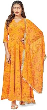 Women's Bandhani Print Anarkali Kurta with Matching Dupatta, Ethnic Indian Wear