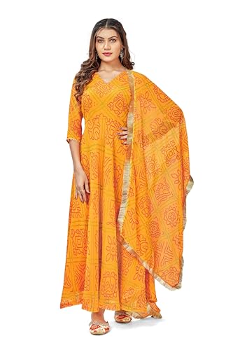 Image of Women's Bandhani Print Anarkali Kurta with Matching Dupatta, Ethnic Indian Wear