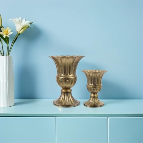 Pot de fleurs rustique intérieur et extérieur, jardinière vintage dorée
