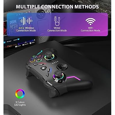 YCCSKY Wireless PC Gaming Controller for Windows (7/8/10/11), Compatible Nintendo Switch and Steam Deck, 9 Color LED Light Gamepad with Turbo Function, Adjustable Vibration & Headphone Jack(2.4G)