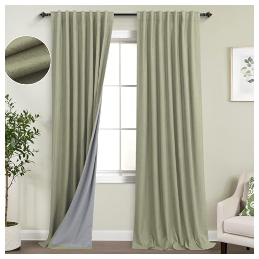 KOUFALL Sage Green Curtains 108 Inches Long,Blackout Linen Boho Cottage Farmhouse Style Curtains for Living Room Bedroom 2 Panels Set