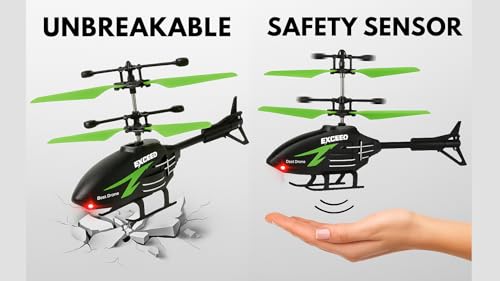 Image of Gravity Sensor Trigger Remote Helicopter Toy for Boys with Safety Sensor, Indoor Palm Sensing, Rechargeable with LED Lights I Pack of 1 (GG Green)