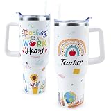 XAIVEZL Teacher Tumbler 40 oz Tumbler with Handle and Straw Lid Leak Proof - Best Teacher Ever Coffee Mug Insulated for Hot Cold Iced Drink - Mother's Day Gifts for Women Birthday Appreciation Cup