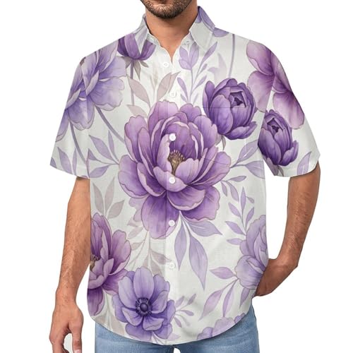 Chemise aloha homme manches courtes motif floral violet pour l'été