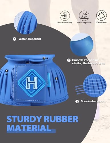 Image of Harrison Howard Rubber Bell Boots for Horses, Hoof Overreach Protection for Horses, w /Upgraded Leather Touch Tape