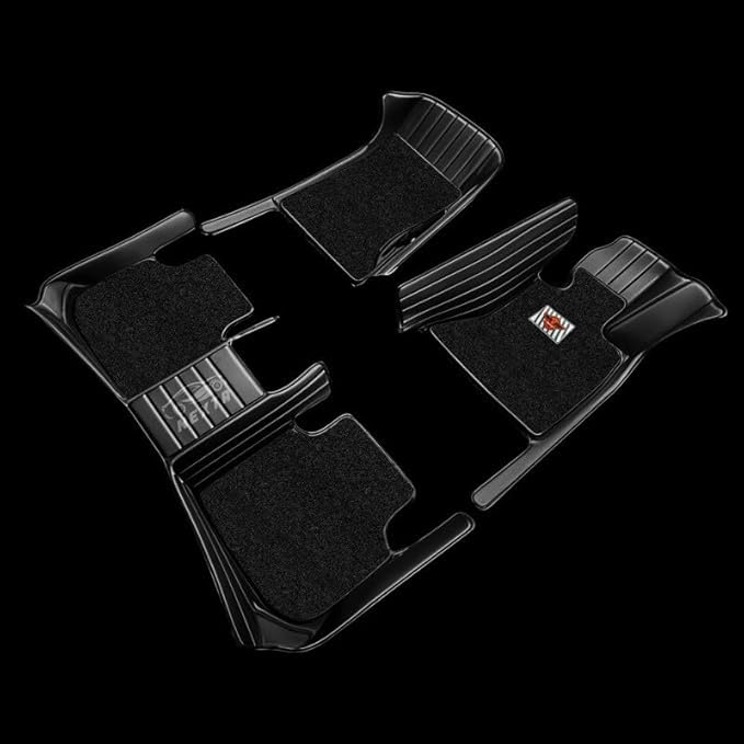 Image of Premium 12D Car Foot Mat for Mahindra XEV 9S EV -7 Seater (All 3 Rows) Complete Set| Luxury Leather | Double Layered | Waterproof and Washable | Custom Fit | Detachable Grass Mat | Full Black