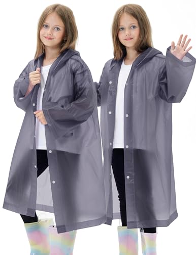Image of 2 Pack Reusable Waterproof Raincoat EVA Emergency Rain Ponchos One Size Rain Jacket for Children, Boys and Girls
