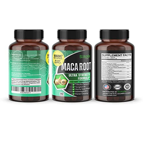 Sotalix Supplement Ultra Maca Root Extract 9060 Mg High Potency With Tongkat Ali Tribulus Terrestris Panax Ginseng Ashwagandha - Extra Strength For Men Women - 3 Month Supply (90 Count (Pack Of 1)) #TOP5