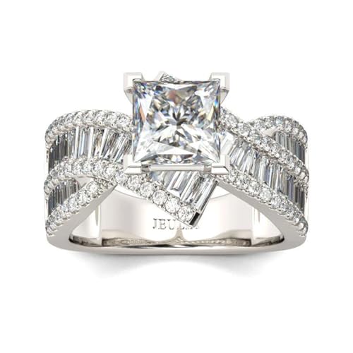 Jeulia Anillo de compromiso de 2 quilates, corte princesa, plata de ley con diamante blanco, anillo de bypass de circonita cúbica, anillo de boda trenzado, anillo de compromiso de aniversario