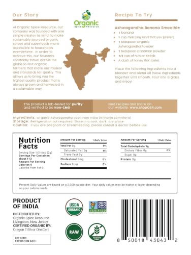 Image of Organic Ashwagandha Root Powder -4 Ounce | Lab Tested for Purity | Resealable Kraft Bag,Non-GMO, Indian Ginseng, Withania Somnifera -100% Raw from India, by SHOPOSR