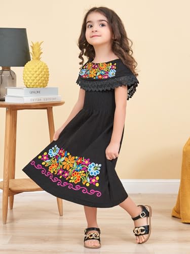 Image of Mexican Dress for Girls Traditional Vestidos Mexicanos Cinco de Mayo Embroidered Dresser Toddler Kids