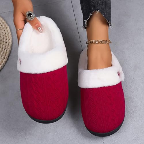 Slippers For Women Fuzzy, Women's Warm Knit House Slipper Comfy Cloud Wool-Like Lined Home Shoes with Memory Foam and Indoor Outdoor Soft Soles2