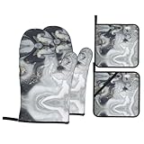 Set di 4 guanti da forno e presine in marmo orientale, guanti da cucina, guanti da forno
